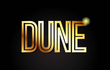 Logo, bayrak veya metin tasarımı için uygun altın veya altın renkli dune kelime tipografisi tasarımı