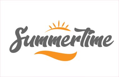 Yaz aylarında word el metin tipografi tasarım logo, afiş veya kart tasarımı için uygun siyah ve turuncu renk ile yazma