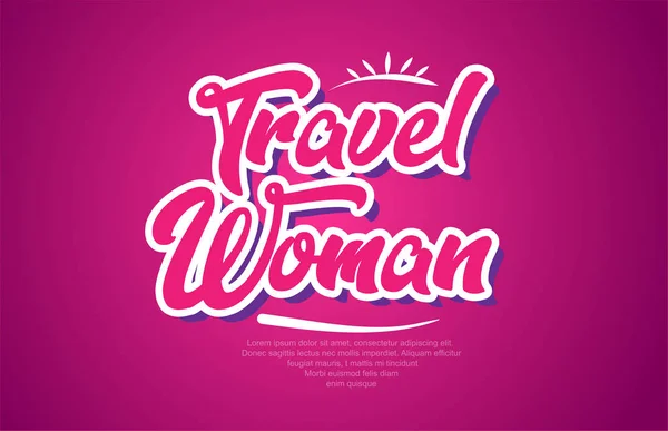 バナーやテキストのデザインにふさわしいピンク色で女性単語タイポグラフィ デザインを旅行します — ストックベクタ