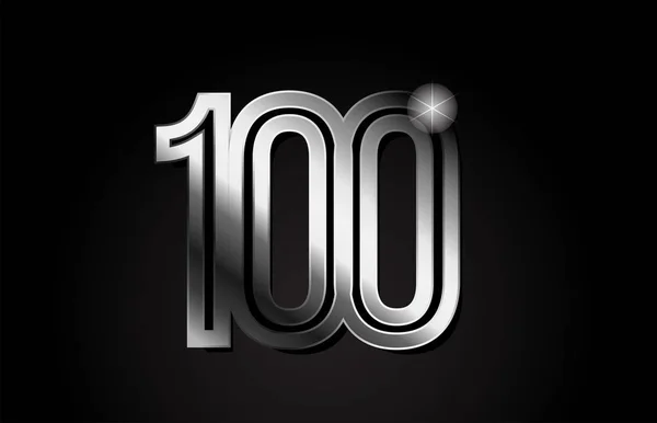 Stříbrné Kovové Číslo 100 Logo Design Vhodný Pro Firmy Nebo — Stockový vektor