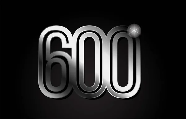 Stříbrné Kovové Číslo 600 Logo Design Vhodný Pro Firmy Nebo — Stockový vektor