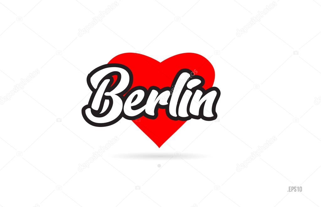 berlin city text design with red heart typographic icon design suitable for touristic promotion