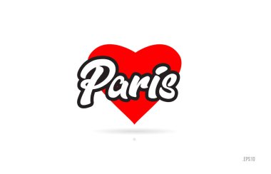 Paris şehir metin tasarım ile kırmızı kalp tipografik simgesi tasarım turistik tanıtımı için uygun