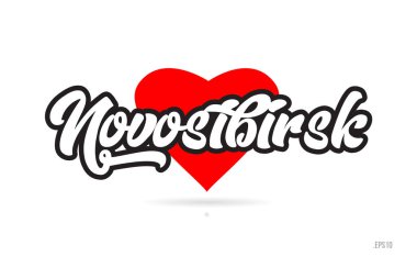 Novosibirsk şehir metin tasarım ile kırmızı kalp tipografik simgesi tasarım turistik tanıtımı için uygun