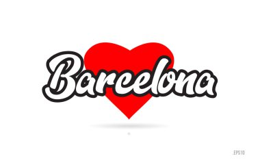 Barselona şehir metin tasarım ile kırmızı kalp tipografik simgesi tasarım turistik tanıtımı için uygun