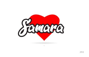 Samara şehir metin tasarım ile kırmızı kalp tipografik simgesi tasarım turistik tanıtımı için uygun