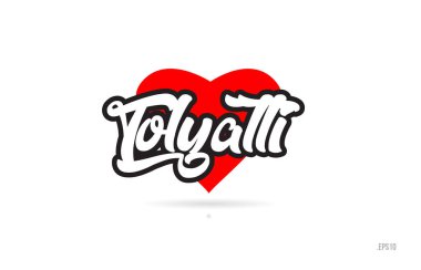 Tolyatti şehir metin tasarım ile kırmızı kalp tipografik simgesi tasarım turistik tanıtımı için uygun