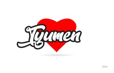 Tyumen şehir metin tasarım ile kırmızı kalp tipografik simgesi tasarım turistik tanıtımı için uygun