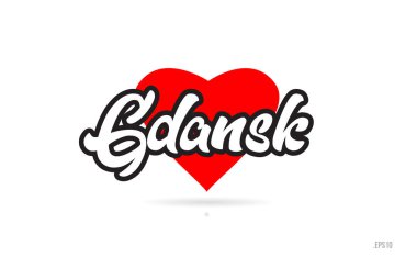 Gdansk şehir metin tasarım ile kırmızı kalp tipografik simgesi tasarım turistik tanıtımı için uygun
