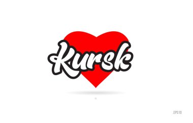 Kursk şehir metin tasarım ile kırmızı kalp tipografik simgesi tasarım turistik tanıtımı için uygun