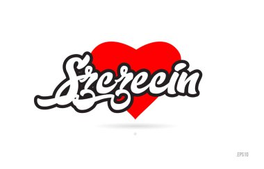 Szczecin şehir metin tasarım ile kırmızı kalp tipografik simgesi tasarım turistik tanıtımı için uygun
