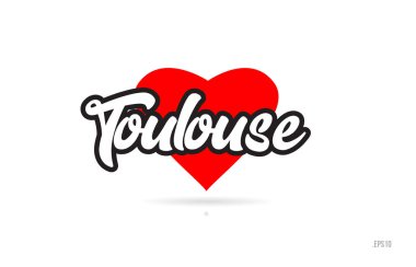 Toulouse şehir metin tasarım ile kırmızı kalp tipografik simgesi tasarım turistik tanıtımı için uygun