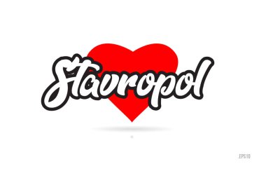 Stavropol şehir metin tasarım ile kırmızı kalp tipografik simgesi tasarım turistik tanıtımı için uygun