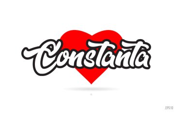 Köstence şehir metin tasarım ile kırmızı kalp tipografik simgesi tasarım turistik tanıtımı için uygun