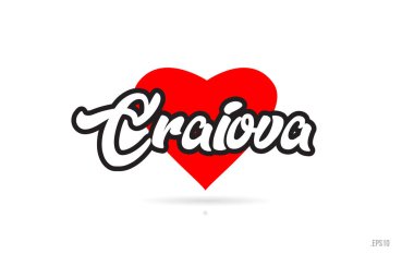 Craiova şehir metin tasarım ile kırmızı kalp tipografik simgesi tasarım turistik tanıtımı için uygun