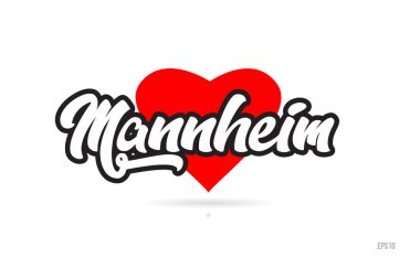 Mannheim şehir metin tasarım ile kırmızı kalp tipografik simgesi tasarım turistik tanıtımı için uygun