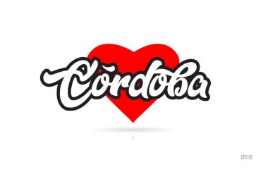 Cordoba şehir metin tasarım ile kırmızı kalp tipografik simgesi tasarım turistik tanıtımı için uygun