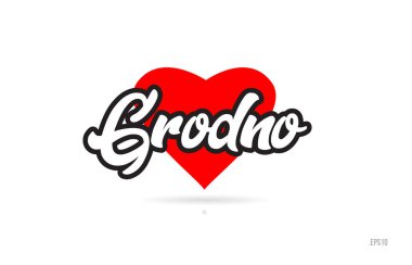 Grodno şehir metin tasarım ile kırmızı kalp tipografik simgesi tasarım turistik tanıtımı için uygun