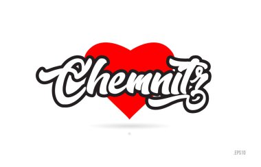 Chemnitz şehir metin tasarım ile kırmızı kalp tipografik simgesi tasarım turistik tanıtımı için uygun