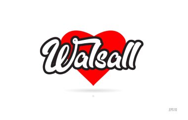 Walsall şehir metin tasarım ile kırmızı kalp tipografik simgesi tasarım turistik tanıtımı için uygun