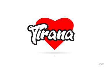 Tiran şehir metin tasarım ile kırmızı kalp tipografik simgesi tasarım turistik tanıtımı için uygun