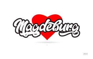 Magdeburg şehir metin tasarım ile kırmızı kalp tipografik simgesi tasarım turistik tanıtımı için uygun