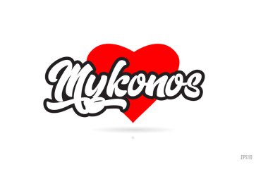 myhonos şehir metin tasarım ile kırmızı kalp tipografik simgesi tasarım turistik tanıtımı için uygun