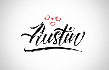 Austin şehir metin tasarım ile kırmızı kalp tipografik simgesi tasarım turistik tanıtımı için uygun