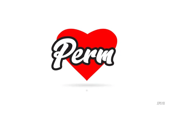 Perm City Text Design Con Cuore Rosso Icona Tipografica Design — Vettoriale Stock