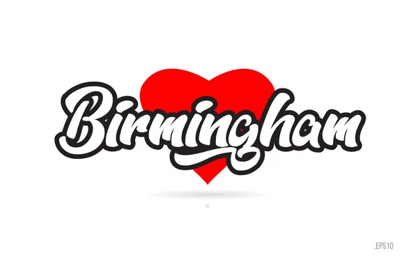 Birmingham City Metin Tasarım Ile Kırmızı Kalp Tipografik Simgesi Tasarım — Stok Vektör