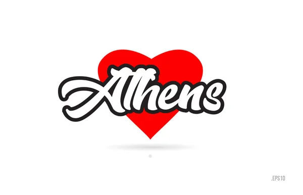 Αθήνα Πόλη Κείμενο Σχεδιασμό Κόκκινη Καρδιά Τυπογραφικές Εικονίδιο Σχεδιασμό Κατάλληλο — Διανυσματικό Αρχείο