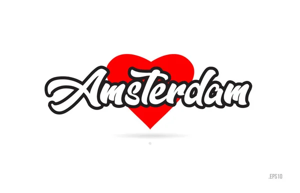 Projeto Texto Cidade Amsterdam Com Design Ícone Tipográfico Coração Vermelho —  Vetores de Stock