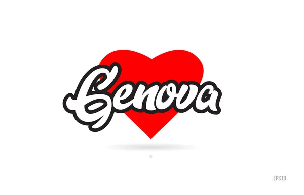 Genova 城市文本设计与红色心脏排版图标设计适合旅游推广 — 图库矢量图片
