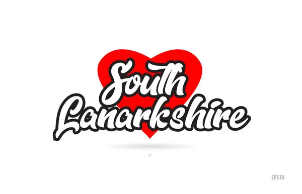 South Lanarkshire City Text Design Con Cuore Rosso Icona Tipografica — Vettoriale Stock