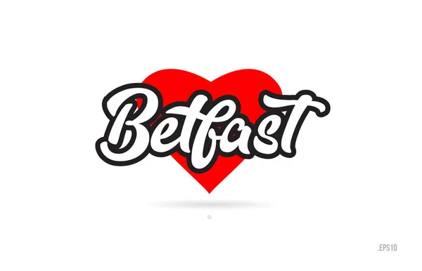 Belfast Şehir Metin Tasarım Ile Kırmızı Kalp Tipografik Simgesi Tasarım — Stok Vektör