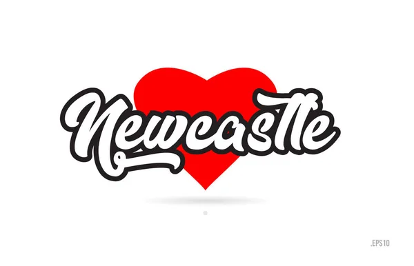 Newcastle City Text Design Con Cuore Rosso Icona Tipografica Design — Vettoriale Stock