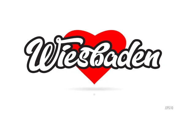 Wiesbaden Ciudad Texto Diseño Con Corazón Rojo Tipográfico Icono Diseño — Vector de stock