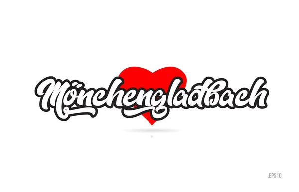 Diseño Texto Ciudad Monchengladbach Con Diseño Tipográfico Corazón Rojo Icono — Vector de stock