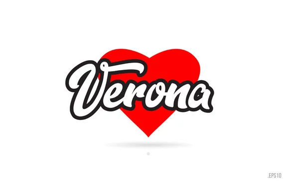 Verona City Text Design Con Cuore Rosso Icona Tipografica Design — Vettoriale Stock