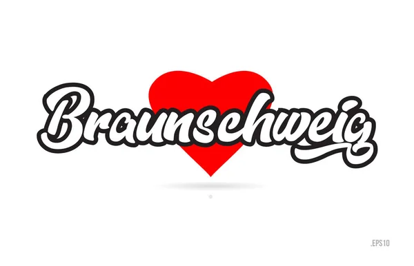 Braunschweig Şehir Metin Tasarım Ile Kırmızı Kalp Tipografik Simgesi Tasarım — Stok Vektör