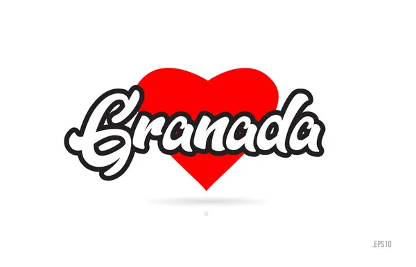 Granada City Text Design Con Cuore Rosso Icona Tipografica Design — Vettoriale Stock