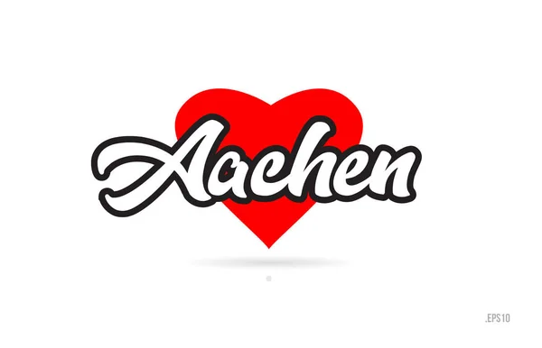 Aachen City Text Design Con Cuore Rosso Icona Tipografica Design — Vettoriale Stock