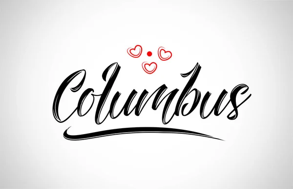 Columbus City Text Design Con Cuore Rosso Icona Tipografica Design — Vettoriale Stock