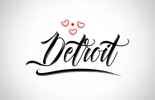 Detroit City Text Design Con Cuore Rosso Icona Tipografica Design — Vettoriale Stock