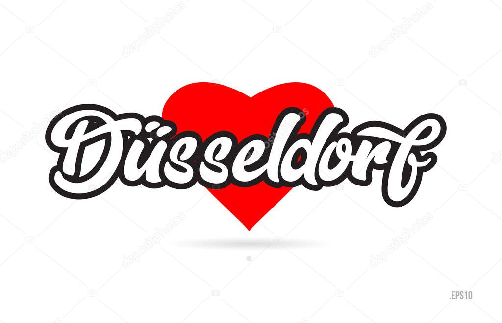 dusseldorf city text design with red heart typographic icon design suitable for touristic promotion