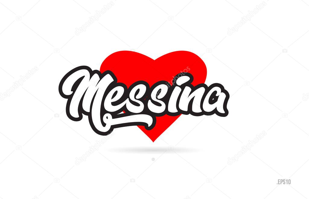 messina city text design with red heart typographic icon design suitable for touristic promotion