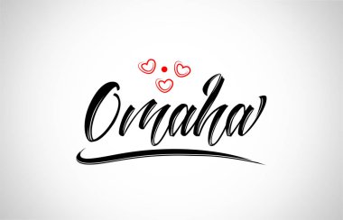 Omaha şehir metin tasarım ile kırmızı kalp tipografik simgesi tasarım turistik tanıtımı için uygun