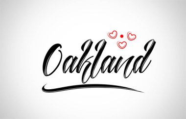 Oakland şehir metin tasarım ile kırmızı kalp tipografik simgesi tasarım turistik tanıtımı için uygun