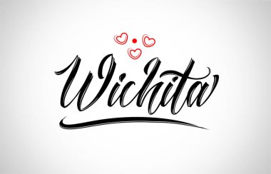 Wichita şehir metin tasarım ile kırmızı kalp tipografik simgesi tasarım turistik tanıtımı için uygun