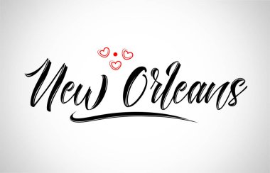 New orleans şehri metin tasarım ile kırmızı kalp tipografik simgesi tasarım turistik tanıtımı için uygun
